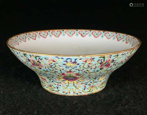 CHINESE TURQUOISE GROUND FAMILLE ROSE BOWL