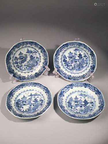 4 CHINESE BLUE AND WHITE PORCELAIN PLATES