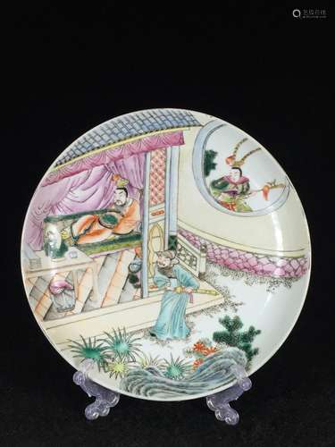 CHINESE FAMILLE ROSE PLATE, FIGURAL SCENE