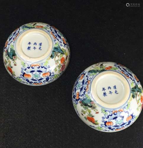 PAIR OF CHINESE DOUCAI PORCELAIN BOWLS