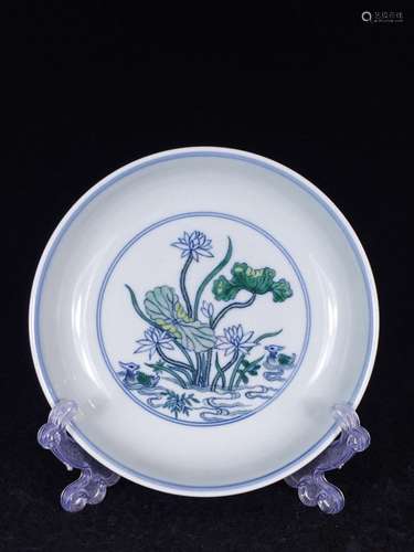 CHINESE DOUCAI LOTUS PLATE