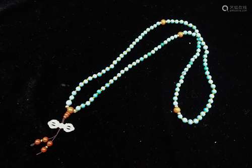 CHINESE TURQUOISE PRAYER BEADS NECKLACE