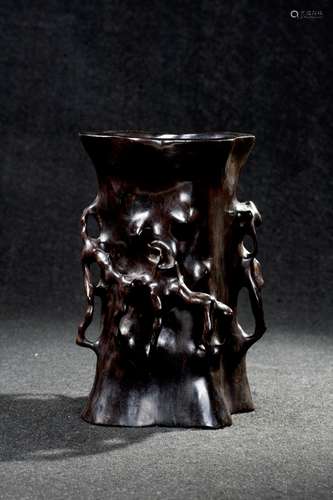 CHINESE HARDWOOD BRUSH POT