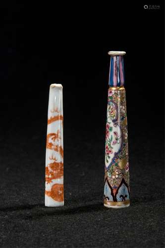 2 CHINESE PORCELAIN SMOKE PIPE MOUTH PIECES