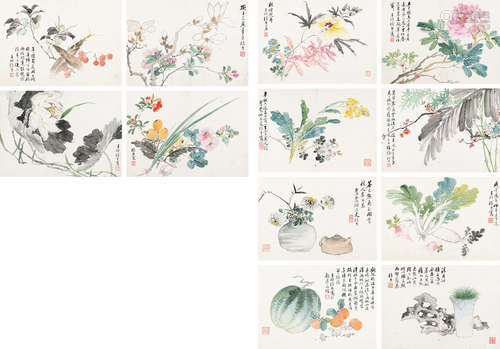 张熊 1853年作 花卉茶果 册页 设色纸本