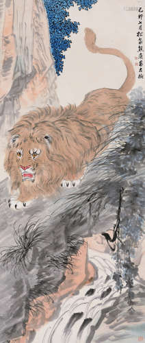 熊松泉 己卯（1939年）作 狮吼图 立轴 设色纸本