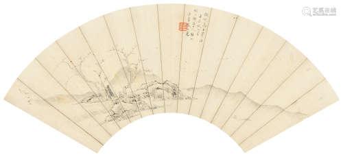 张之万 壬辰（1892年）作 山水 扇面 水墨绢本