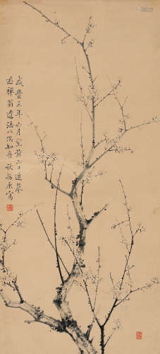 朱子庚 癸丑（1853年）作 梅花 立轴 设色纸本