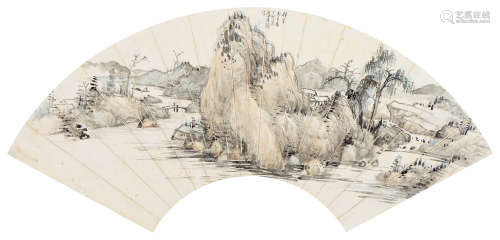 李研山 丁卯（1927年）作 山水 扇面 设色纸本