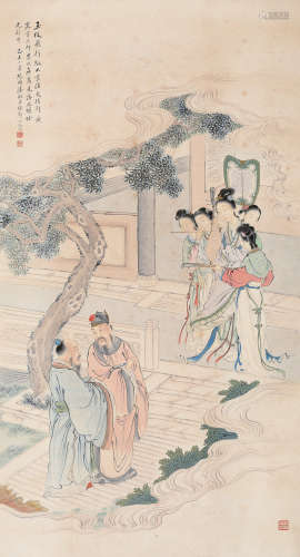 潘琳 己未（1919年）作 唐王游月宫 立轴 设色纸本