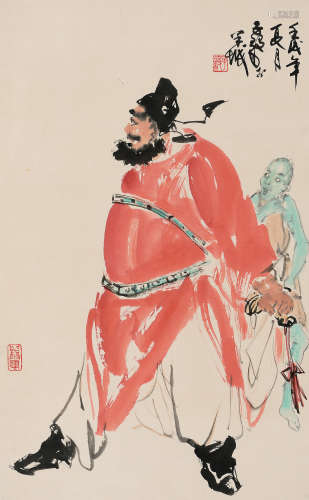 陈子毅 壬戌（1982年）作 钟馗 立轴 设色纸本