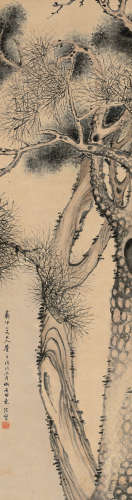 陆恢 戊戌（1898年）作 苍虬古柏图 立轴 设色纸本