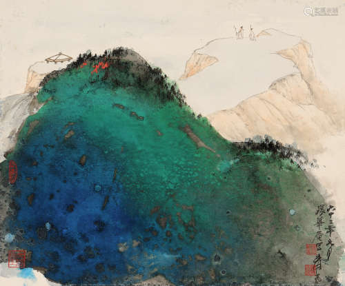 张大千 癸丑（1973年）作 泼彩山水 立轴 设色纸本