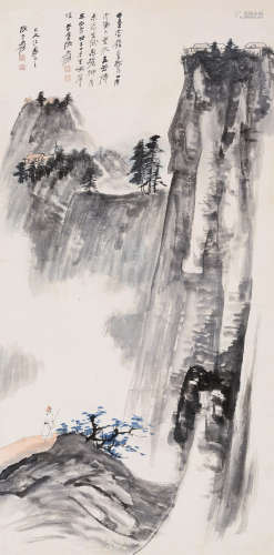 张大千 戊子（1948年）作 峨嵋三顶 立轴 设色纸本