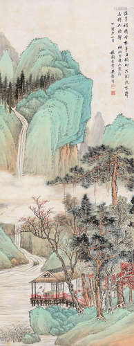 吴榖祥 丁酉（1897年）作 临流听泉 立轴 设色纸本