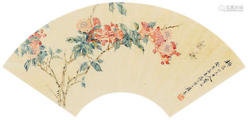 居廉 癸酉（1873年）作 蜜蜂花卉 镜框 设色纸本