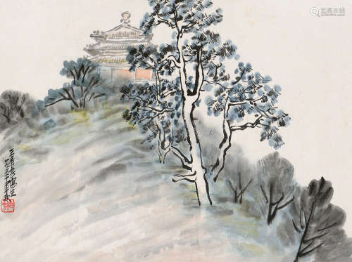王青芳 庚寅（1950年）作 山水 立轴 设色纸本