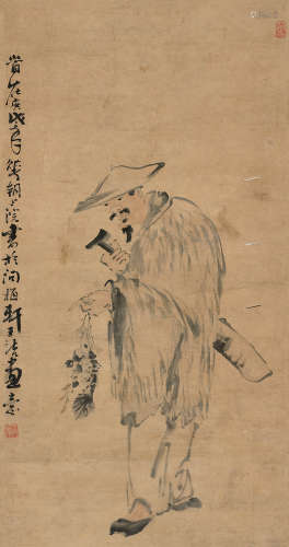王诘 庚戌（1850年）作 渔翁 立轴 设色纸本