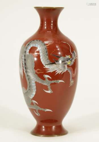 Japanese Red Cloisonne Vase w/ Dragon Design