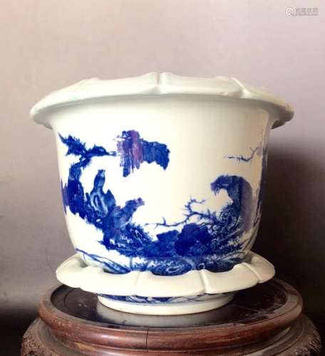 Chinese Blue/White Porcelain Planter Marked