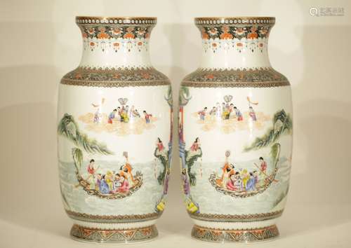 Pair of Republic Period  Famille Rose Vases