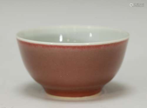 Chinese Monochrome Red Glazed Porcelain Cup,Marked