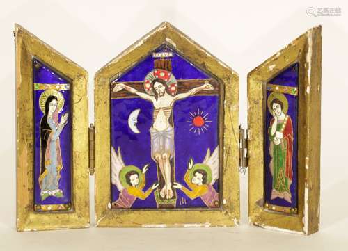 Enamel 19th C. European Table Screen of Jesus