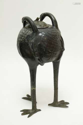 Chinese Bronze Tripod Bird w/ Cap