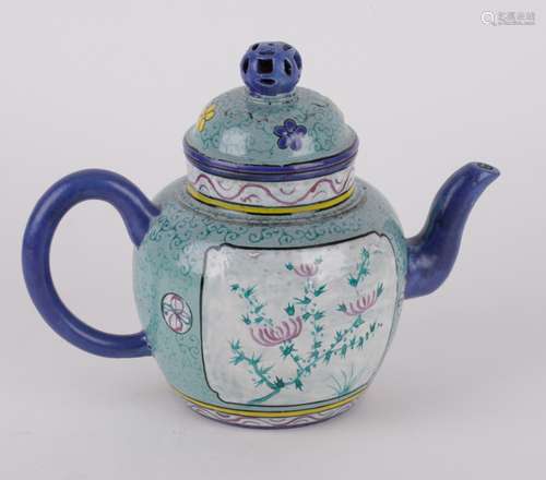 Antique Chinese Enameled Yixing Zisha Teapot