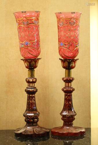 Pair of Bohemian Hurricane Lamps