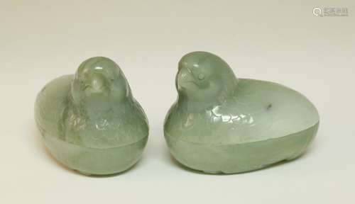 Pair of Chinese Jade Carved Bird Boxes