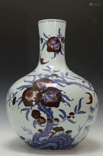 Large Chinese Blue/White Copper Red Vase