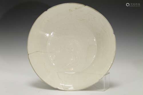 Chinese Ding Ware Plate w/ Engraved work of Dragon