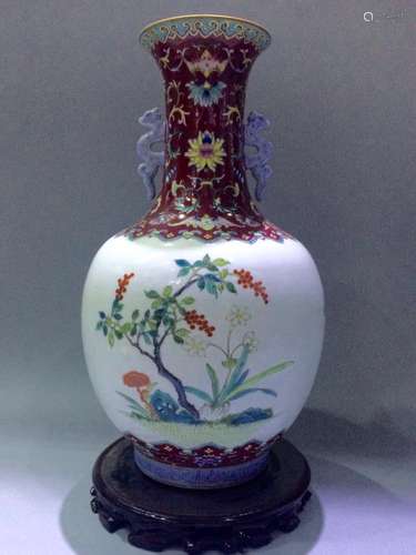 Chinese Famille Rose Porcelain Vase, Marked