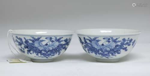 19th C. Pair of Blue/White Underglaze Bowl, Marked