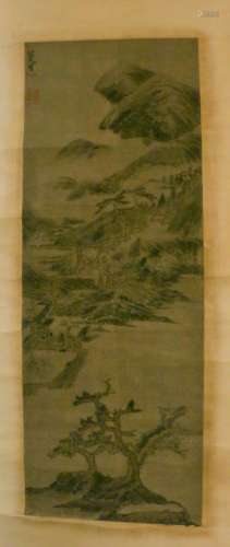 Chinese Ink/Color Scroll Painting, Marked