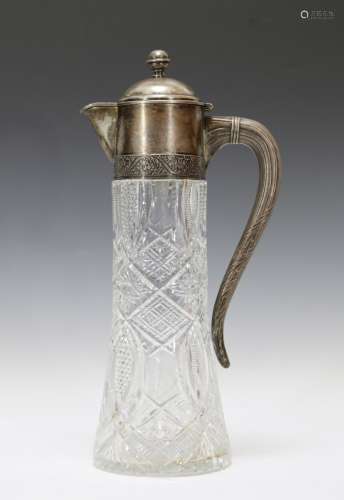 1960's Large Russian Silver & Crystal Wine Pitcher