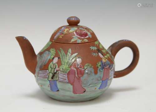 Chinese Yixing Zisha Teapot w/ Enamel, 19th C.