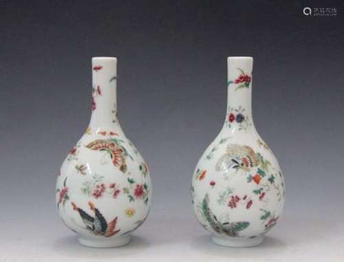 Pair of Chinese Famille Rose Vases, Marked