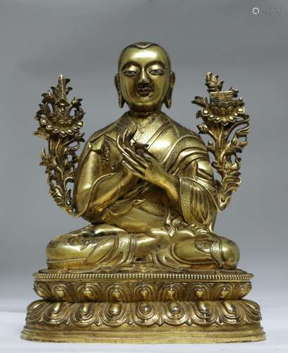 Chinese Ming Style Gilt Bronze Seating Buddha