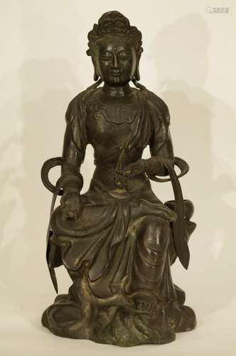 Chinese Bronze Seating Guanyin