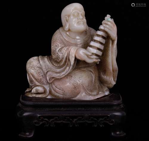 Chinese Qing Dynasty Soapstone Carved Lohan