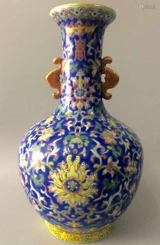 Chinese Blue Glazed Famille Rose Porcelain Vase