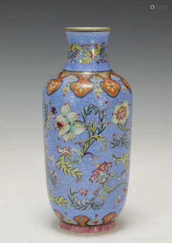 Chinese Famille Rose Lamp Vase, Marked