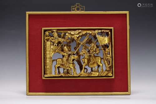 Chinese Gilt Wood of a Drama Scene w/ Frame