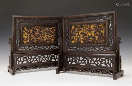 Pair of Tortoiseshell Carvings Table Screens