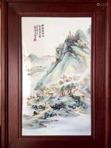 Chinese Blue/White Porcelain Plaque, Marked