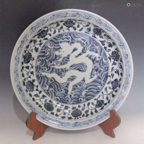 Chinese Blue/White Porcelain Dragon Plate