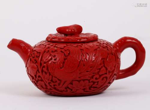 Chinese Cinnabar Overlay Yixing Zisha Teapot