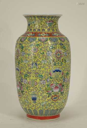 Chinese Porcelain Famille Rose Vase, Blue Marked